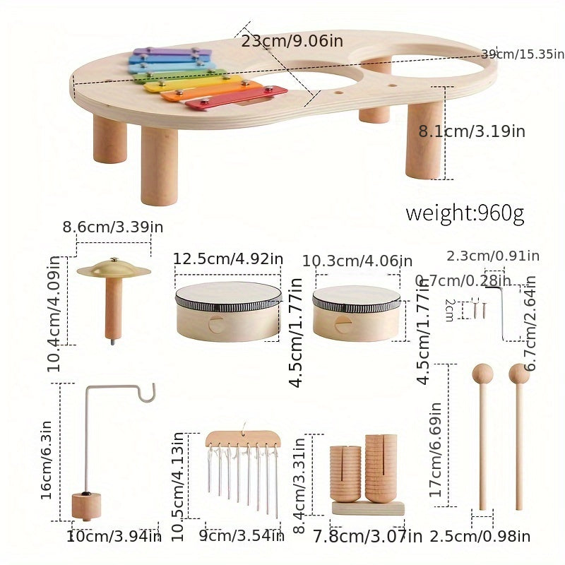 Compact toddler music activity table with multiple instruments for sensory development and creative play.