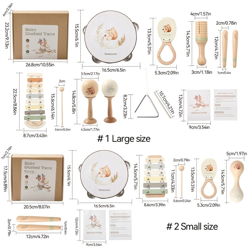 Large musical instrument set for kids featuring drums, shakers, and bells for early rhythm play.
