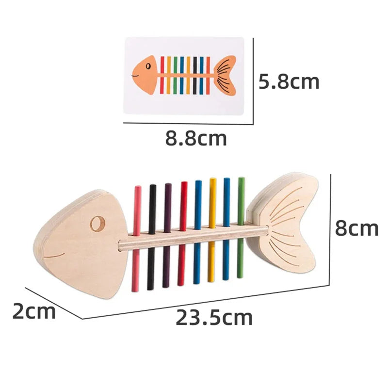 Color-coded Montessori fishbone set for fine motor skills