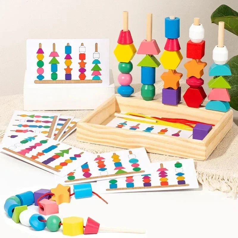 Pillar building block set with vibrant pieces and patterning activities for hands-on learning
