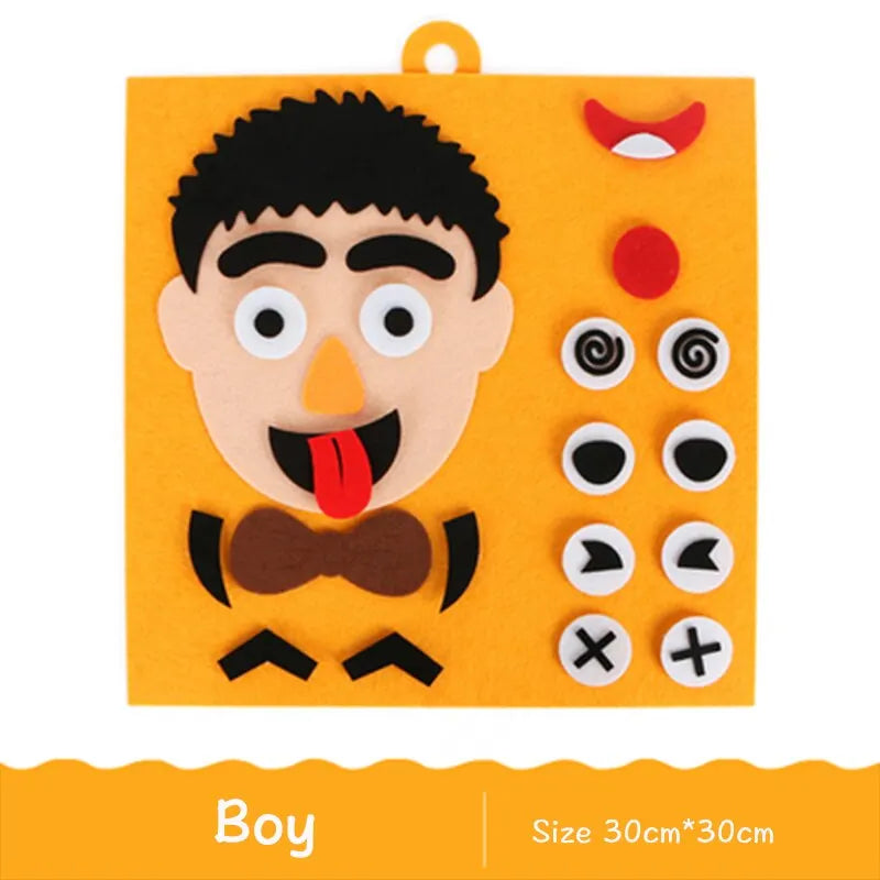 Boy character on the Emotion Felt Board displaying multiple facial expressions to teach emotions