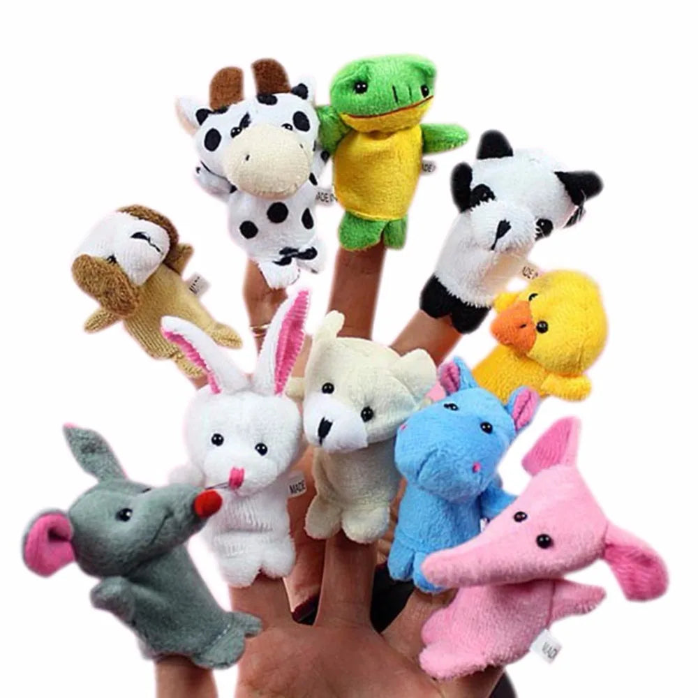 Variety of animal finger puppets including panda, hippo, and duck to enhance early learning through fun role play.