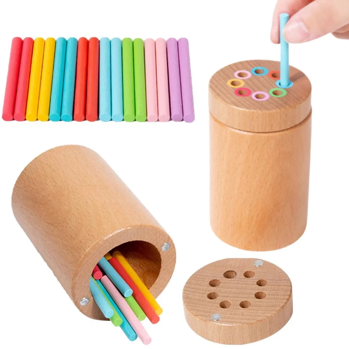Montessori Colour Slotting toy with rubber wood pieces enhancing counting and colour identification