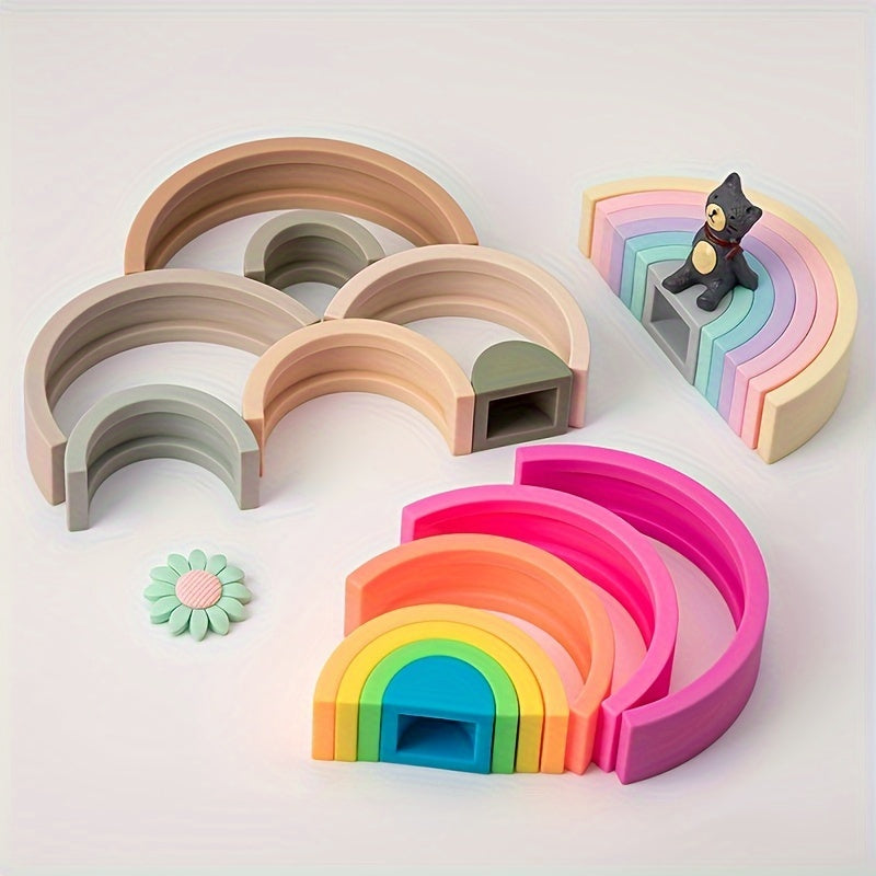 Rainbow stacking arches used for creative play and spatial learning