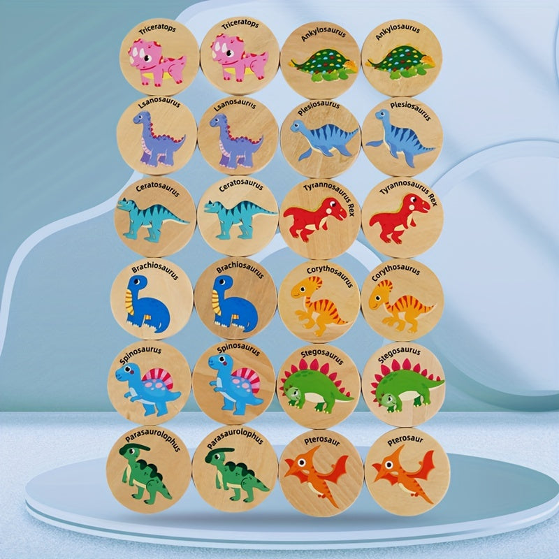 Brightly illustrated dinosaur tiles from a children’s memory development game.