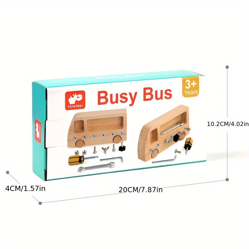 Montessori-inspired wooden workbench set featuring tools that encourage creativity, dexterity, and building skills.