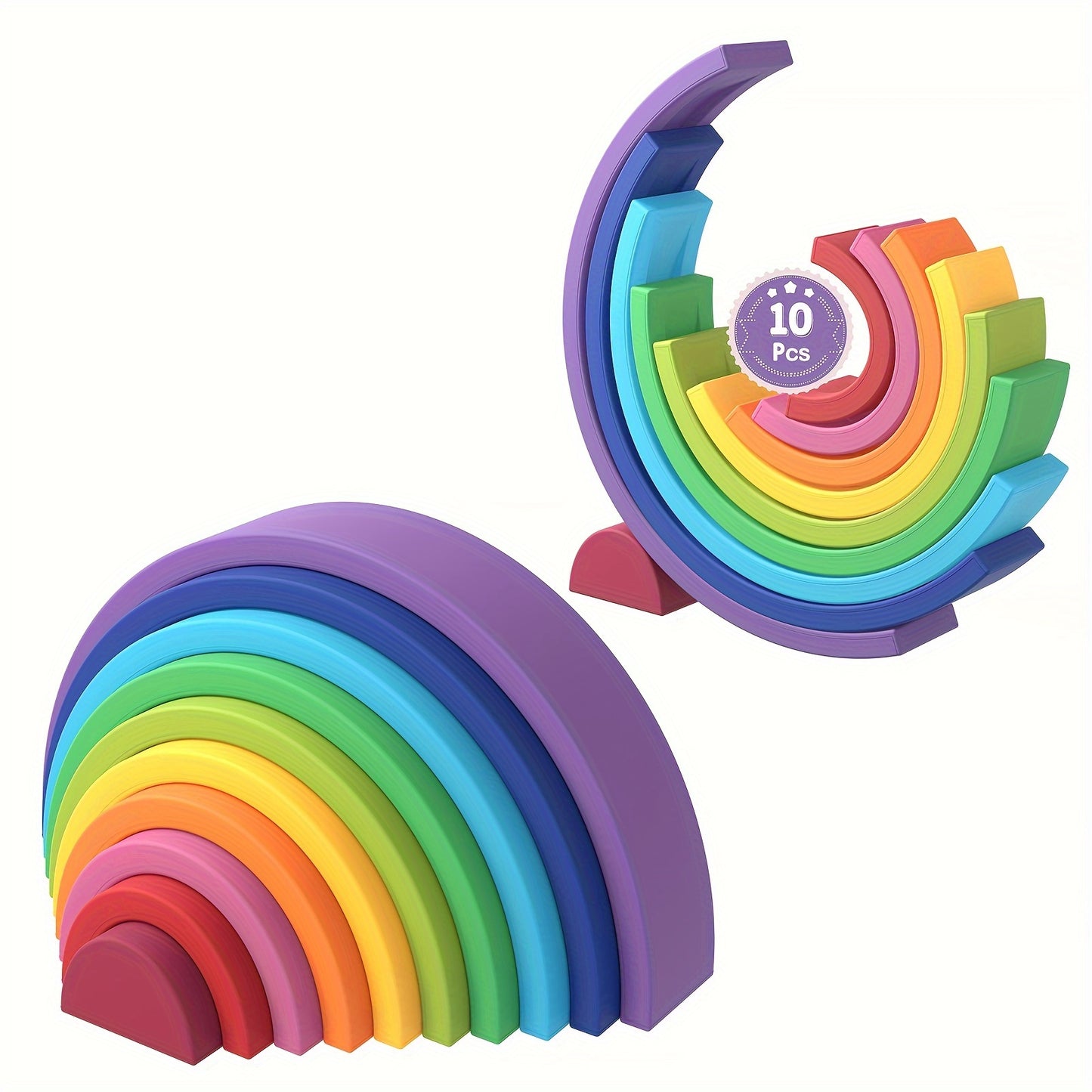 Montessori-inspired rainbow toy enhancing color recognition and coordination.