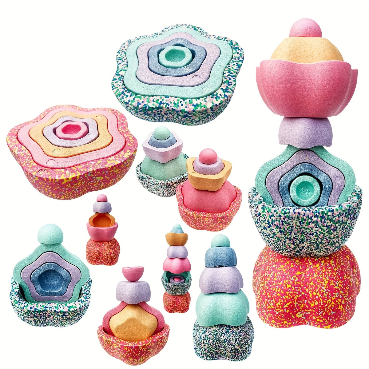 Stackable balance stones of different sizes arranged for stacking play