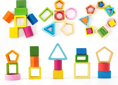 Montessori wooden geometry puzzle with colorful shape pieces.