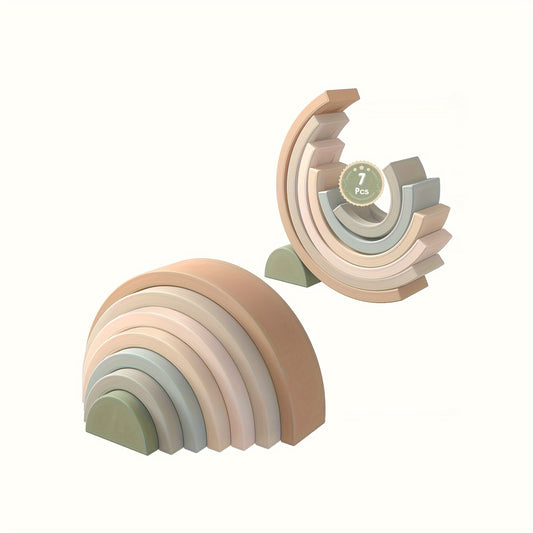 Macaron pastel BPA-free silicone stacking rainbow toy for early learning and play