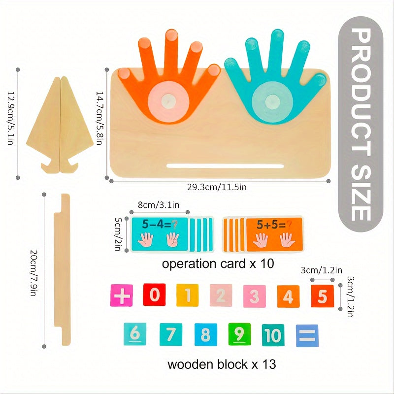 Early childhood math tool with felt fingers and Velcro attachments to develop counting skills and fine motor control.