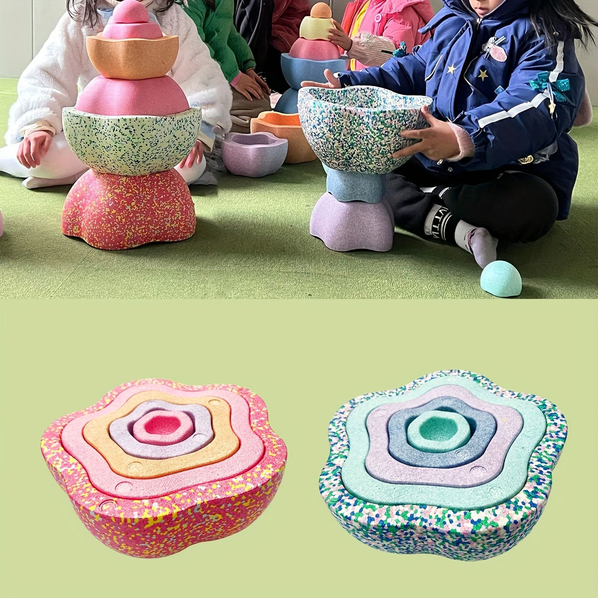Montessori-inspired stacking stones made of high-quality non-slip material