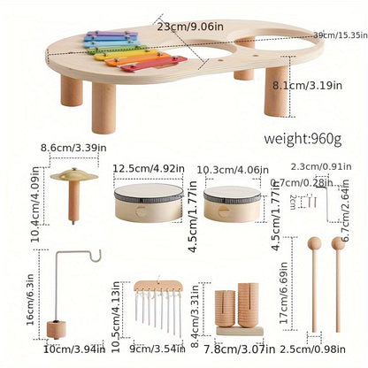 Compact toddler music activity table with multiple instruments for sensory development and creative play.