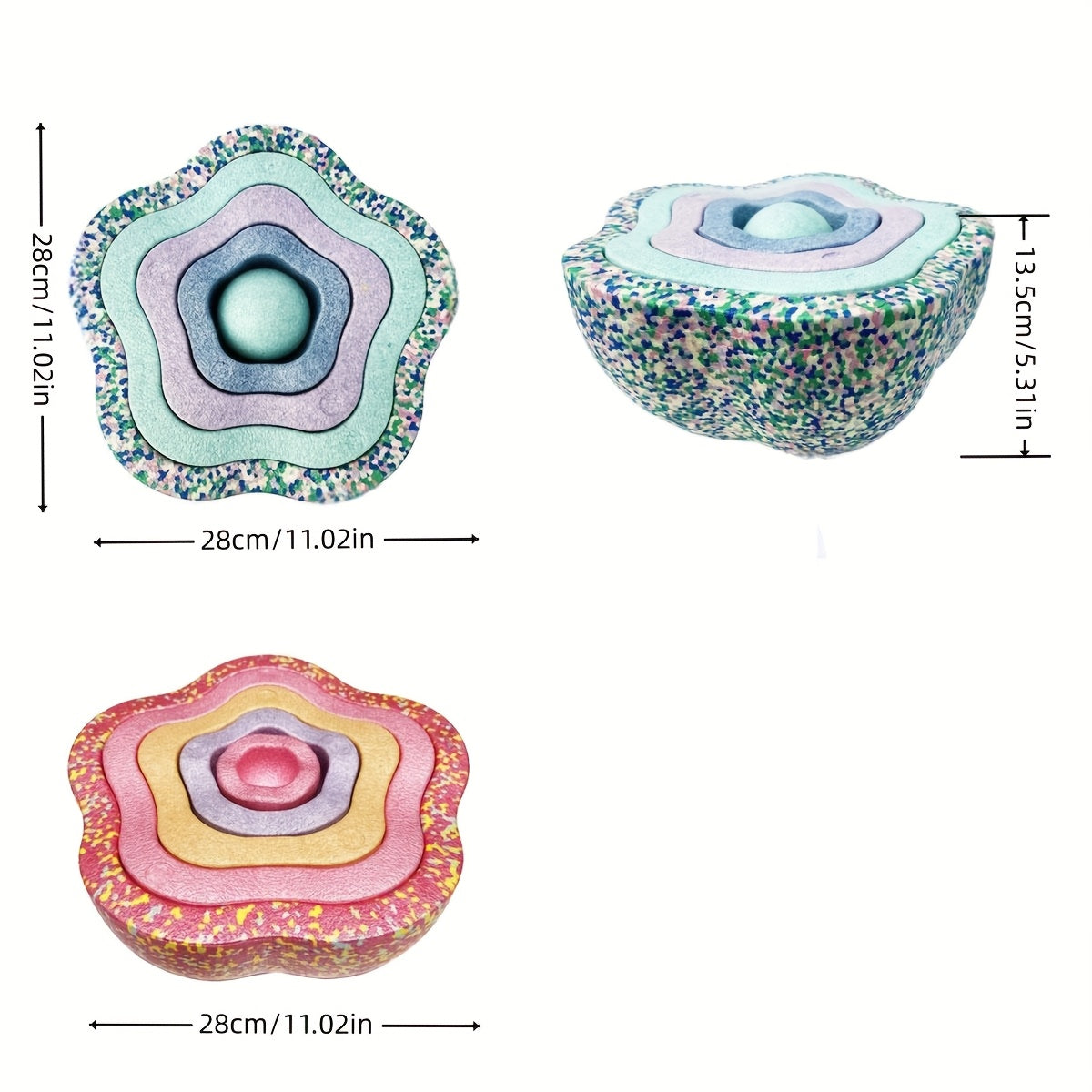 Pink and blue stepping stone set displayed with measurement reference