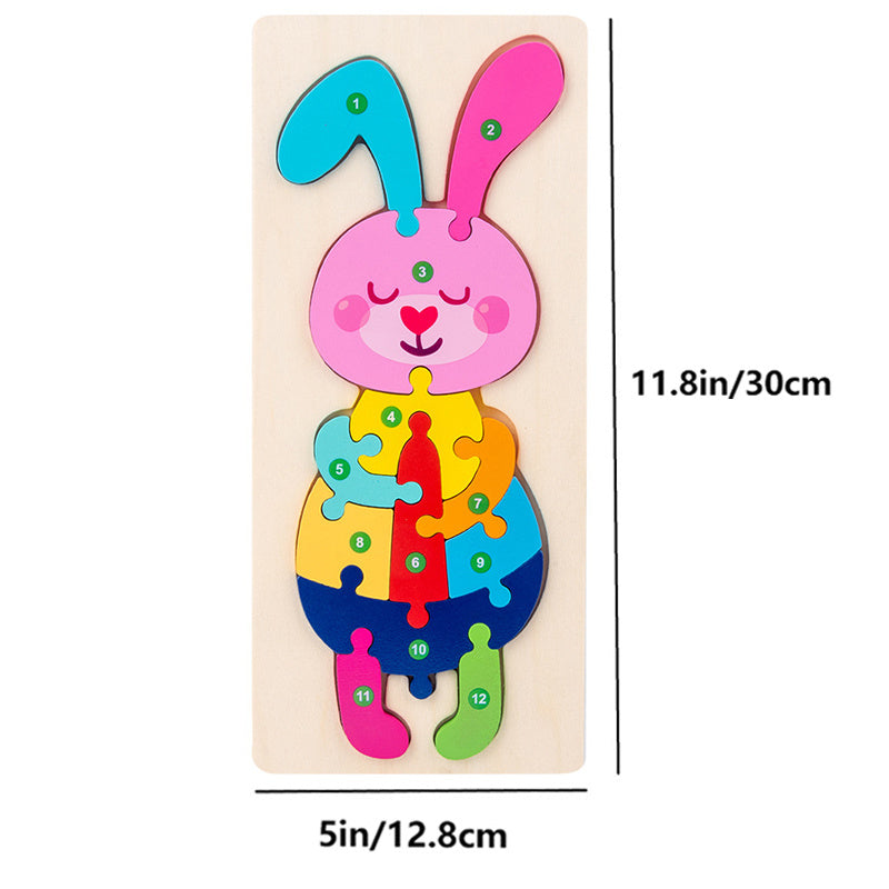 Cognitive development with wooden bunny number puzzle