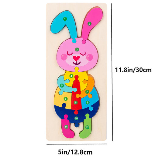 Cognitive development with wooden bunny number puzzle