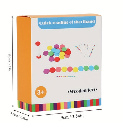 Box of Educational wooden memory matching set featuring vibrant discs, challenge cards, and timer for enhancing cognitive and motor skills in children.