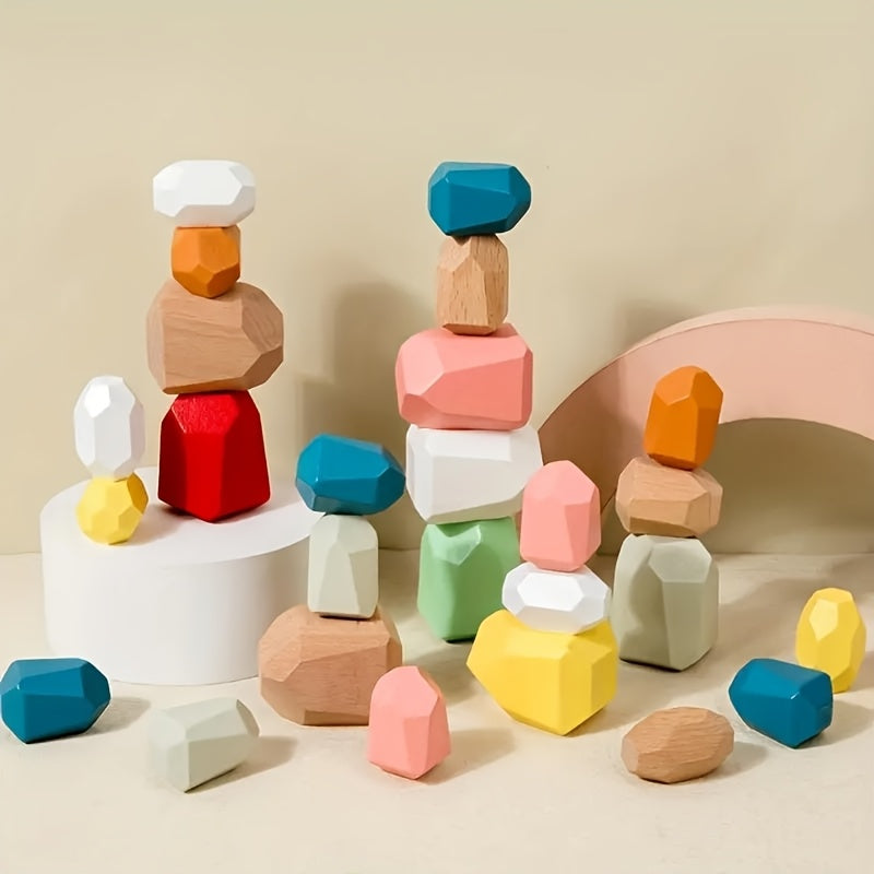 Interactive stacking stones toy encouraging calm play, social skills, and focused attention