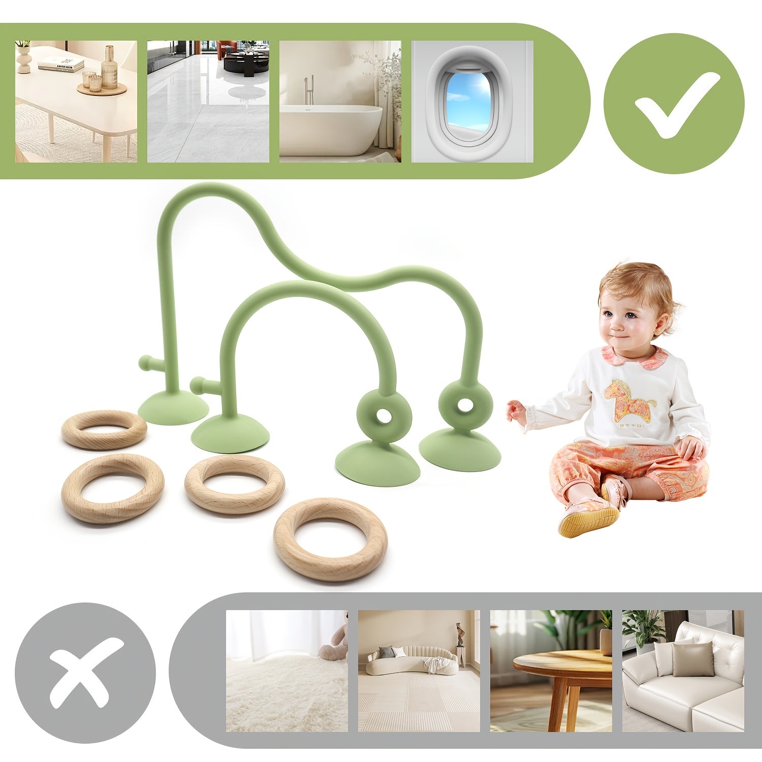 Baby playing with white maze toy, sliding wooden ring along tactile silicone beads