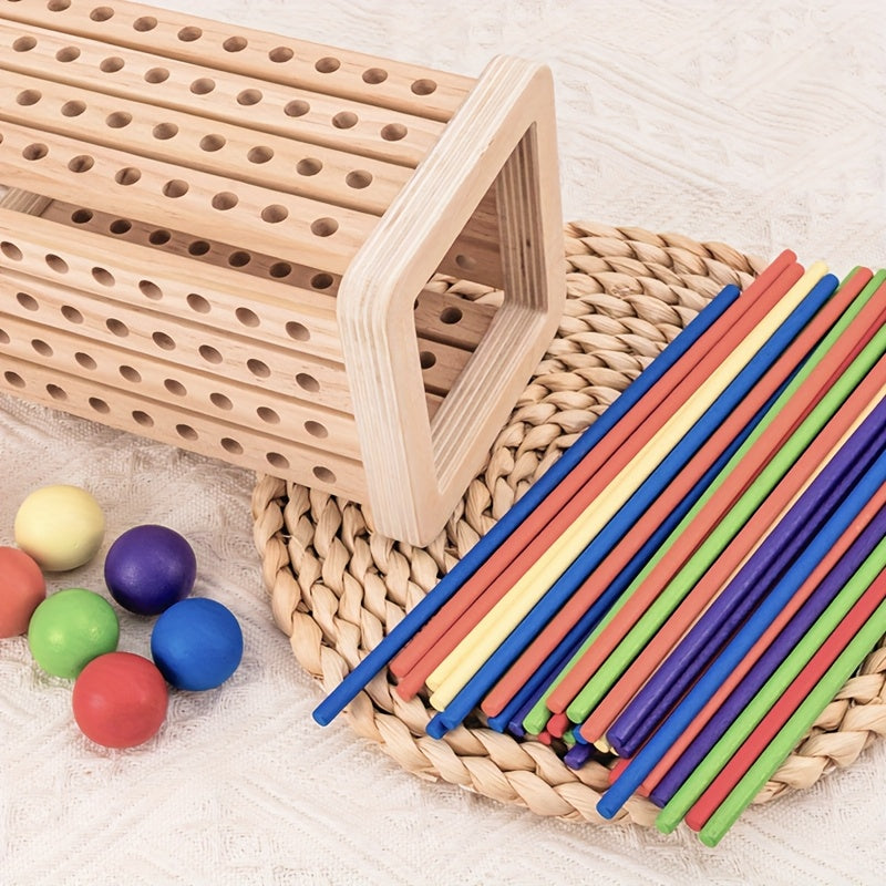 Promote fine motor skills and color sorting with a hexagon wooden stick toy.