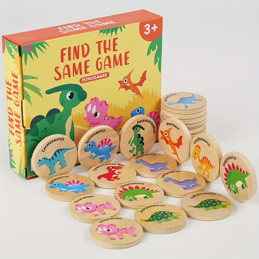 Colorful dinosaur memory game pieces arranged for matching and learning.
