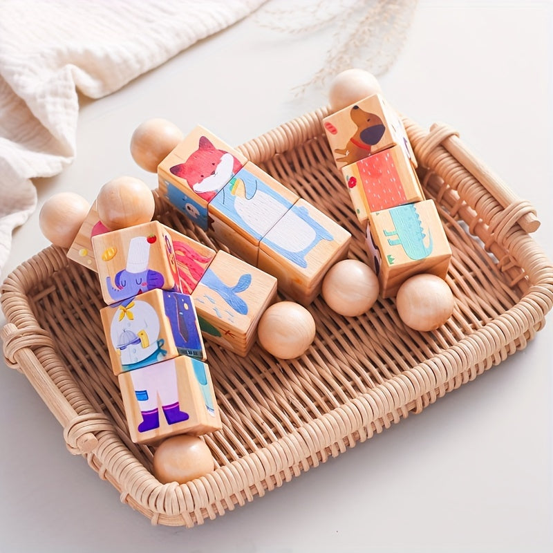 Rotating puzzle toy with animal shapes designed for early learning.