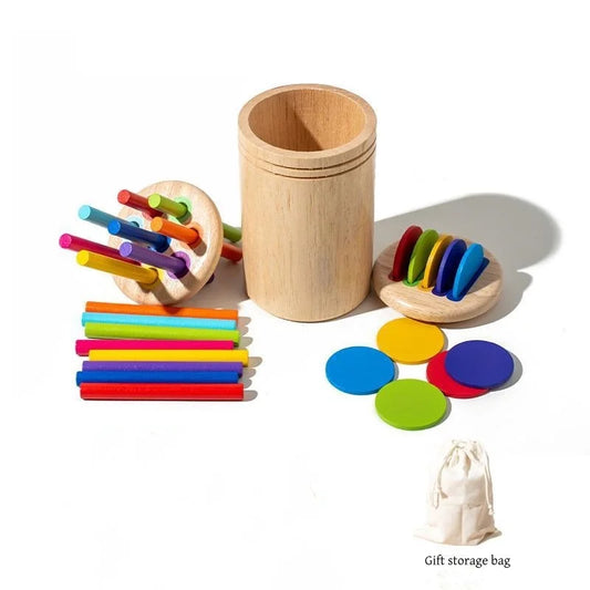Montessori Tube and Circle Slot wooden toy with colourful shapes for toddlers