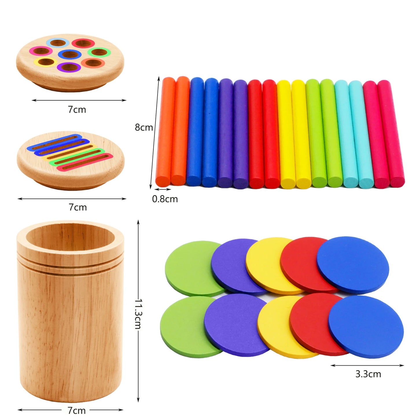 Montessori Tube and Circle Slot toy made from durable rubber wood for early math skills