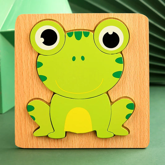 Green frog puzzle pieces for kids