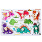 Wooden Montessori dinosaur puzzle with colorful T. rex and triceratops pieces