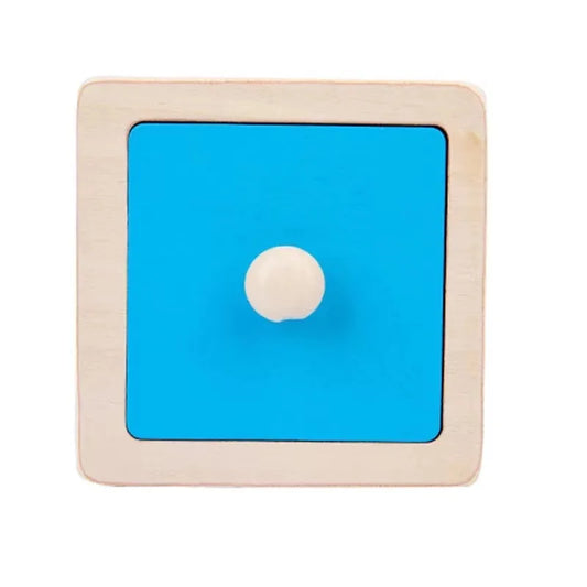 Montessori wooden square puzzle piece and board for baby and toddler learning activity.