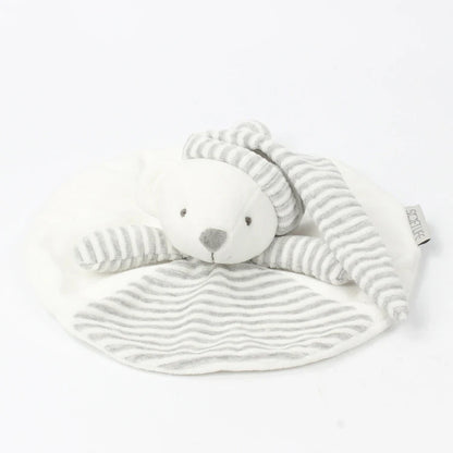 Striped plush toy with a soft texture on a white background