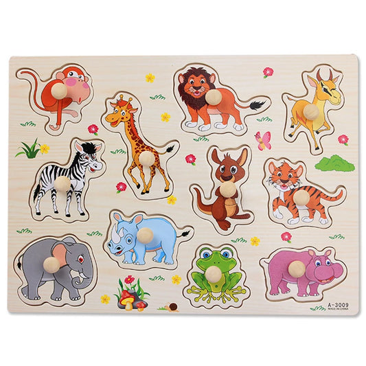 Montessori wooden animal puzzle with wild and domestic creatures
