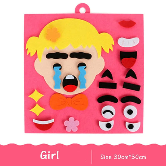 Girl character from the Emotion Felt Board with interchangeable facial expressions to support emotional learning and recognition in young children.