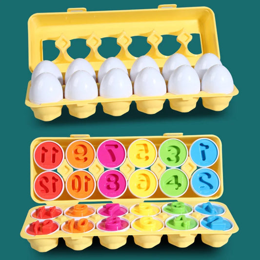 Colorful numbered egg puzzle set encouraging fine motor coordination and problem-solving