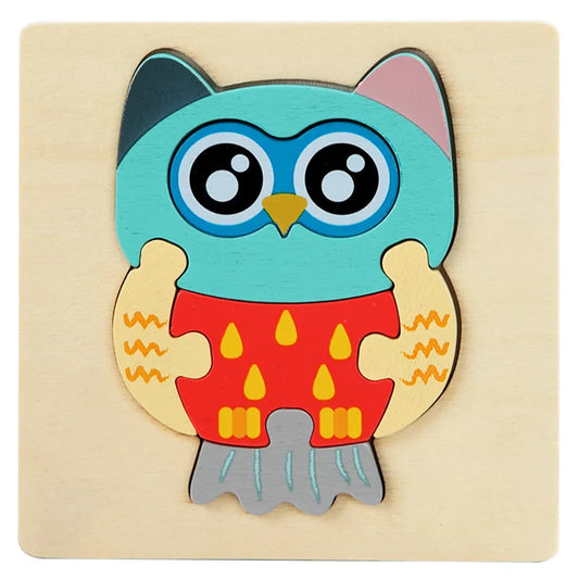 Wooden owl educational toy on white background