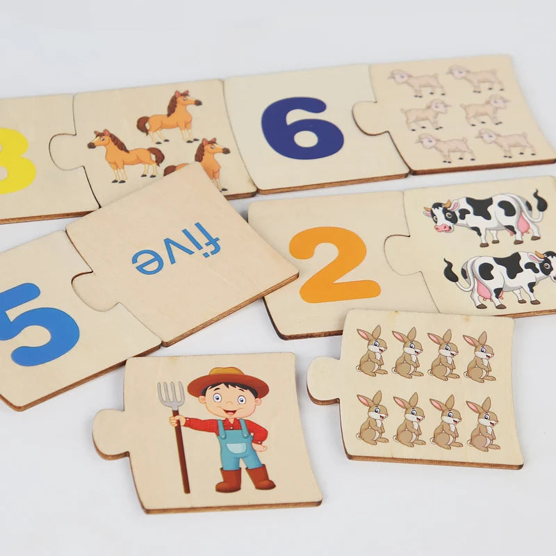Number and pattern matching puzzle set made from high-quality wood for preschoolers