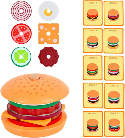 Educational burger stacking toy with 10 cards for guided and creative burger making