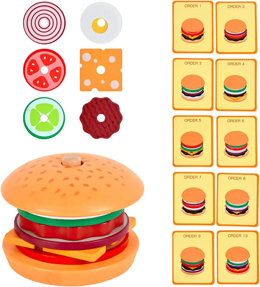 Educational burger stacking toy with 10 cards for guided and creative burger making