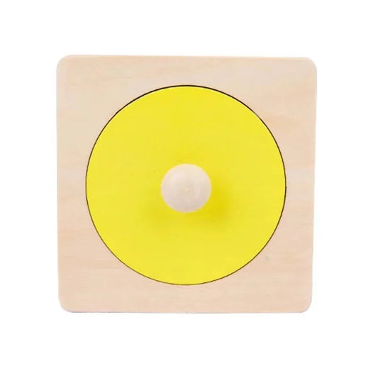 Wooden circle puzzle with large peg for toddler and baby grasping.