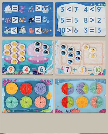 Ocean-themed busy book with tear-and-paste activities for preschoolers learning numbers