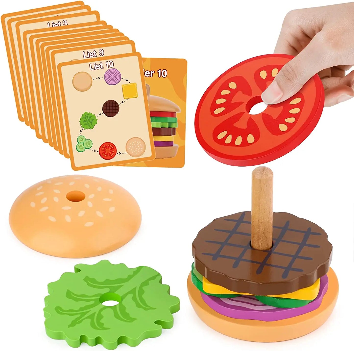 Creative burger stacking toy encouraging imaginative play and cognitive development
