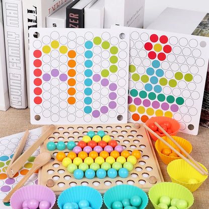 Color sorting and pattern making with clip beads and matching plates