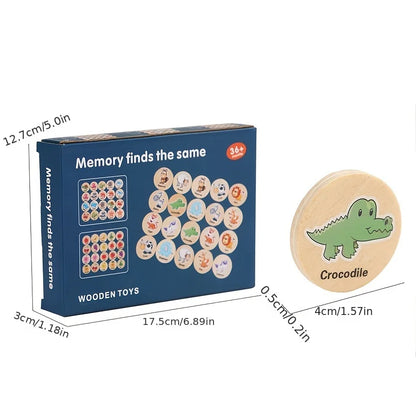 Wooden matching game pieces promoting memory and concentration.