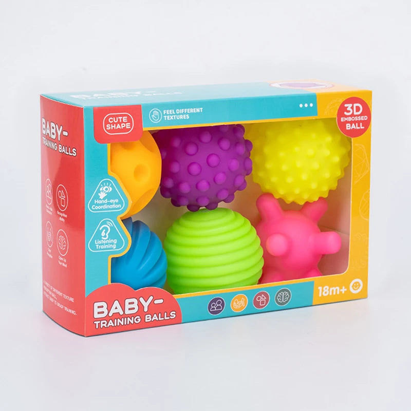 Colorful sensory balls designed for baby grip and sensory play.