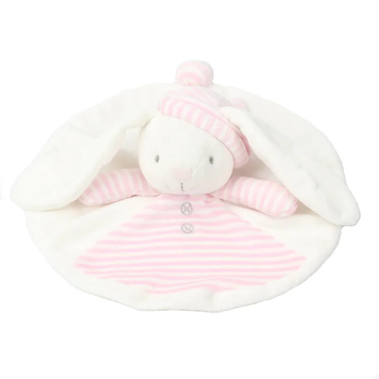 Baby comfort blanket with plush toy on a white background