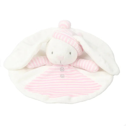 Baby comfort blanket with plush toy on a white background