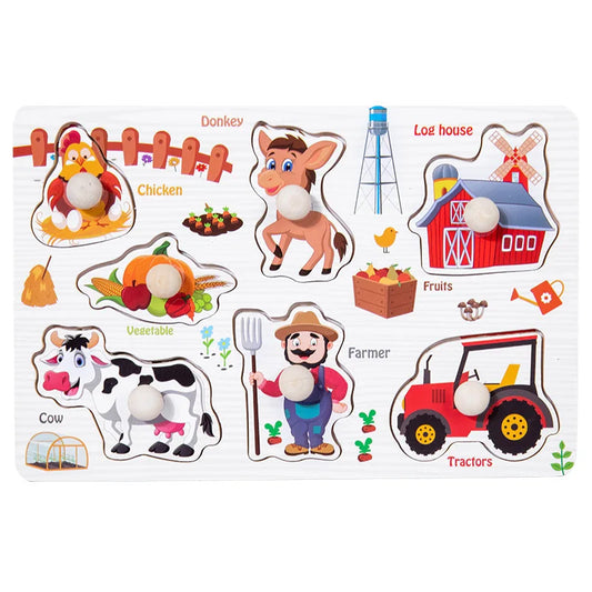 Montessori puzzle with barnyard animals for early childhood learning