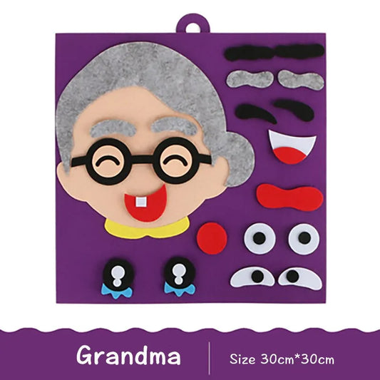 Grandma character on Montessori Emotion Felt Board showing different facial expressions for emotional learning