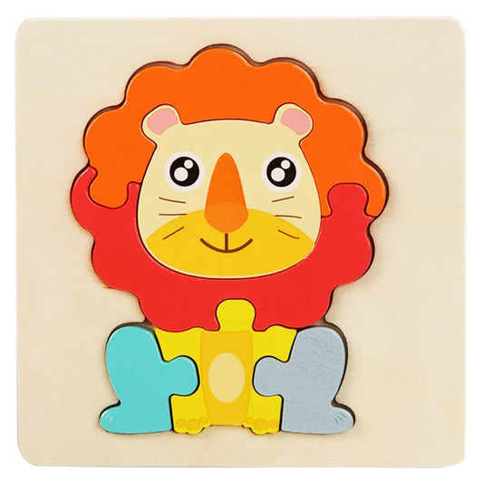 Lion-shaped wooden puzzle pieces for kids